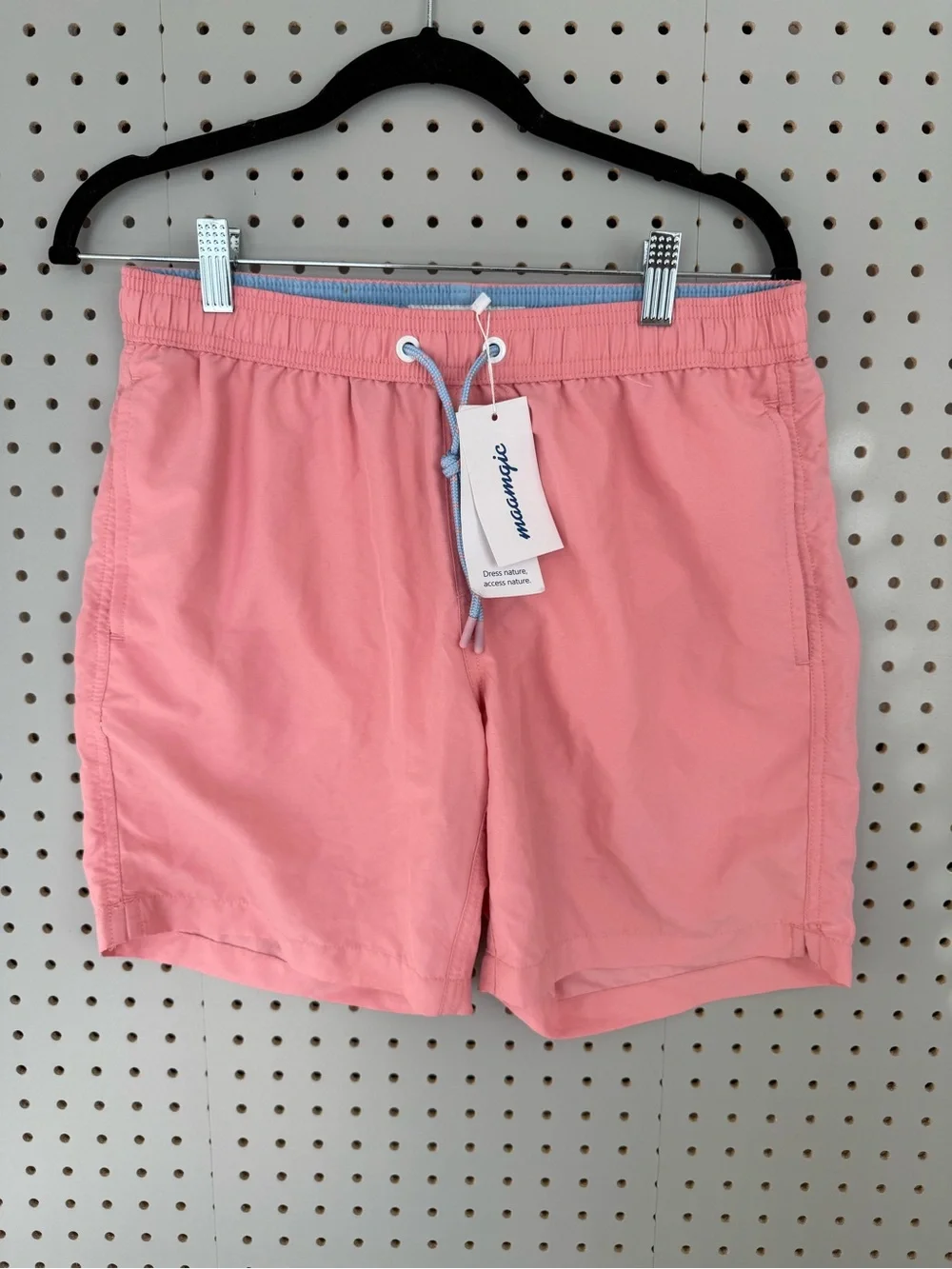 Maamgic  Men's Pink Swim Trunks with Light Blue Drawstring